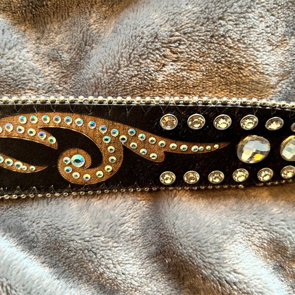 Black Leather Rhinestone Bling Belt Size L - Picture 7 of 13